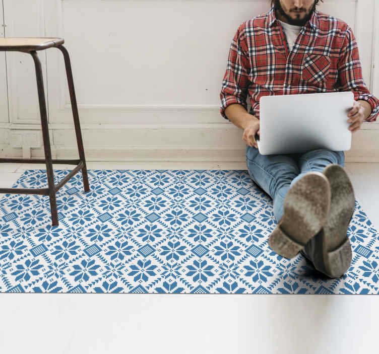 Blue and white floral mosaic mosaic vinyl flooring - TenStickers