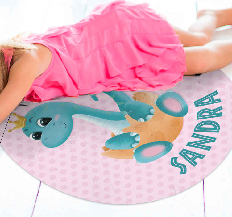 Dinossauro com coroa e tapete de vinil com nome - TenStickers