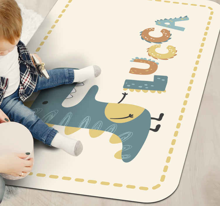 Glad dinosaur med personlig navn tæppe - TenStickers
