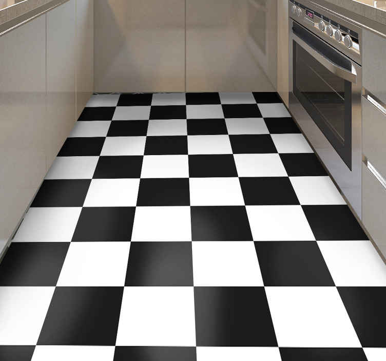 Tapis vinyle cuisine carreaux de ciment Damier noir et blanc