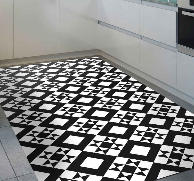 black and white geometric tile tile mat - TenStickers