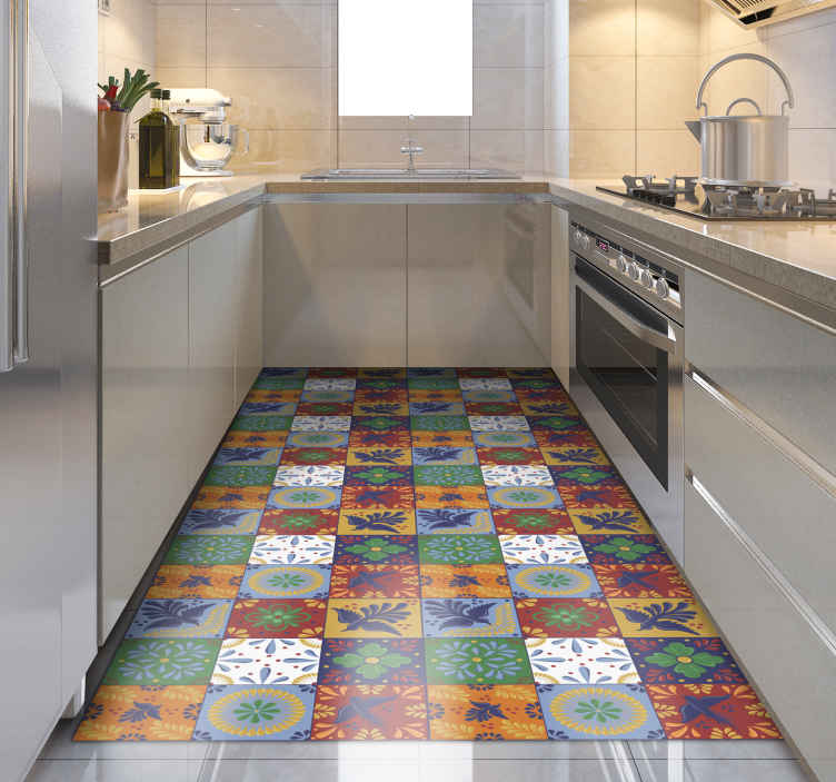 Alfombra vinílica a medida para cocina de color turquesa • Diseño PEAS