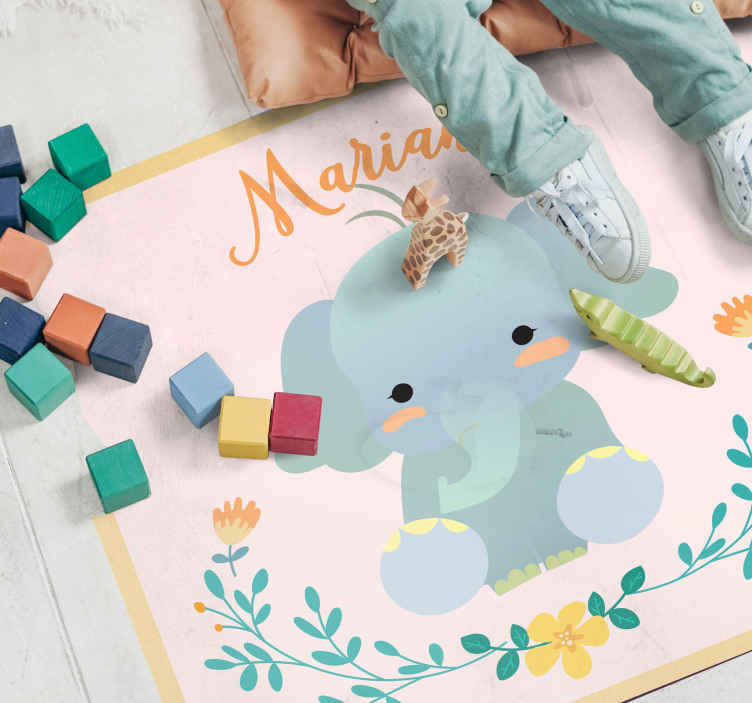 Tappeto in vinile bambini Baby elefante floreale