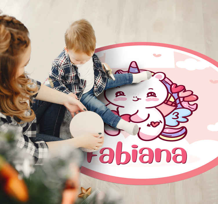Tappeto in vinile nome Unicorno carino con nome
