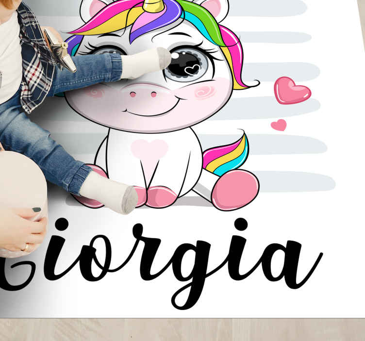 Tappeto in vinile nome Piccolo unicorno con nome