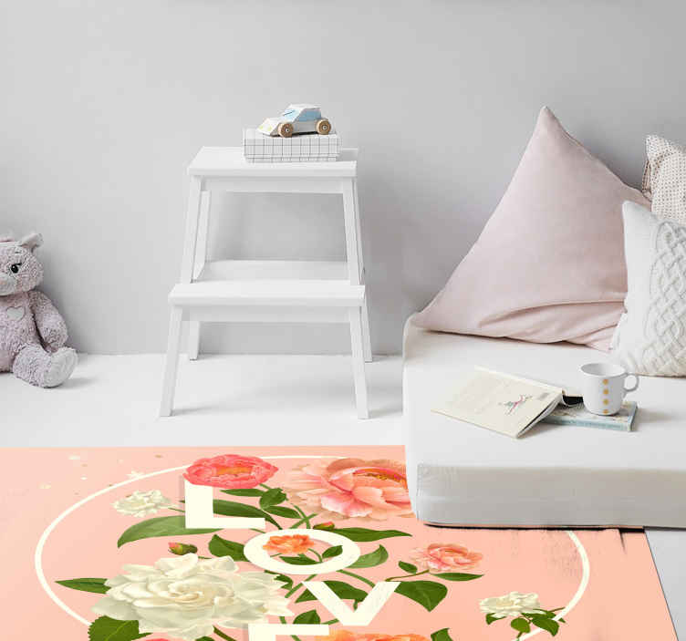 Pæon kærlighed tekst blomster tæppe - TenStickers