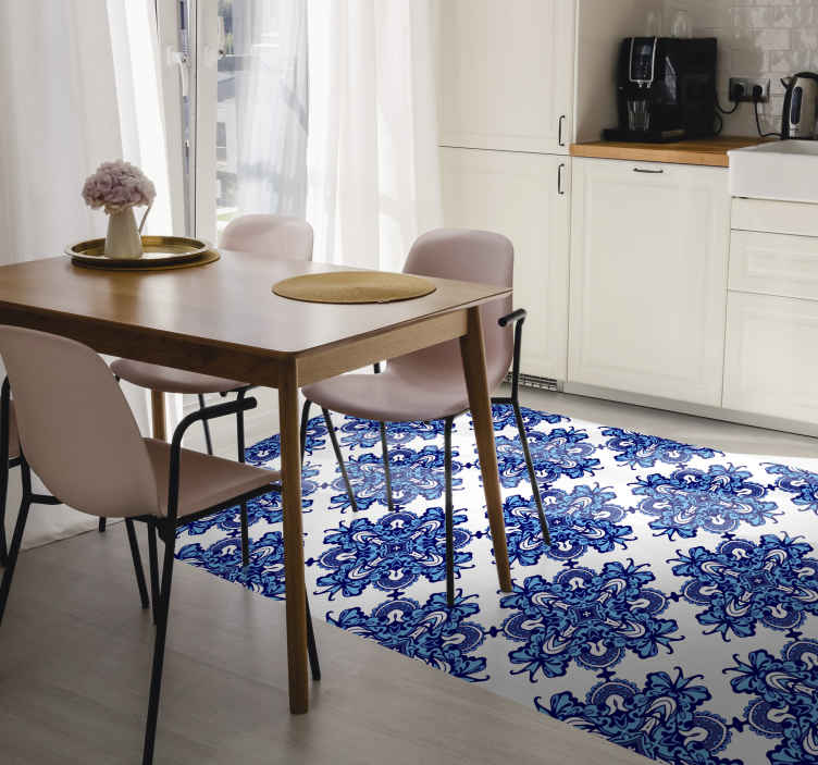 Alfombra vinílica mosaico intrincado motivo azul - TenVinilo