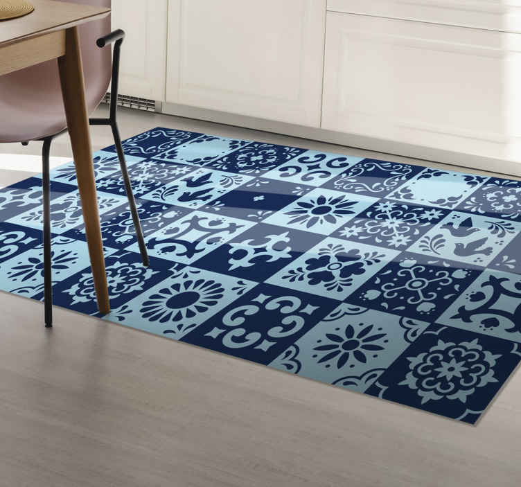 Alfombras vinílicas efecto azulejo para cocina azul claro - TenVinilo