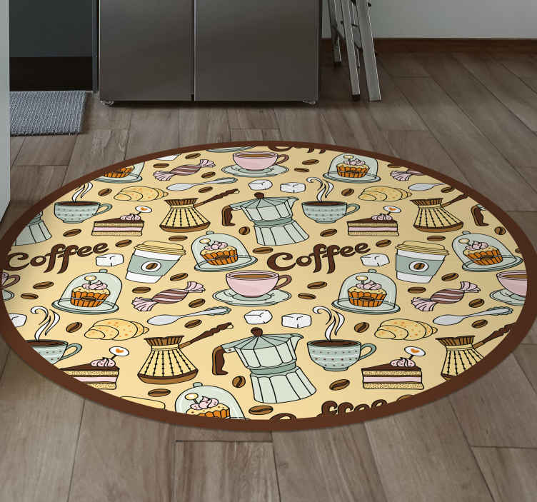 Round coffee design kitchen vinyl rug - TenStickers