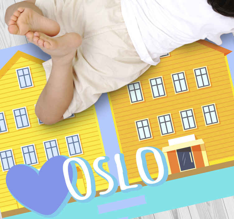 Jeg elsker oslo med hus vinyl teppe sagn og tekster - Tenstickers