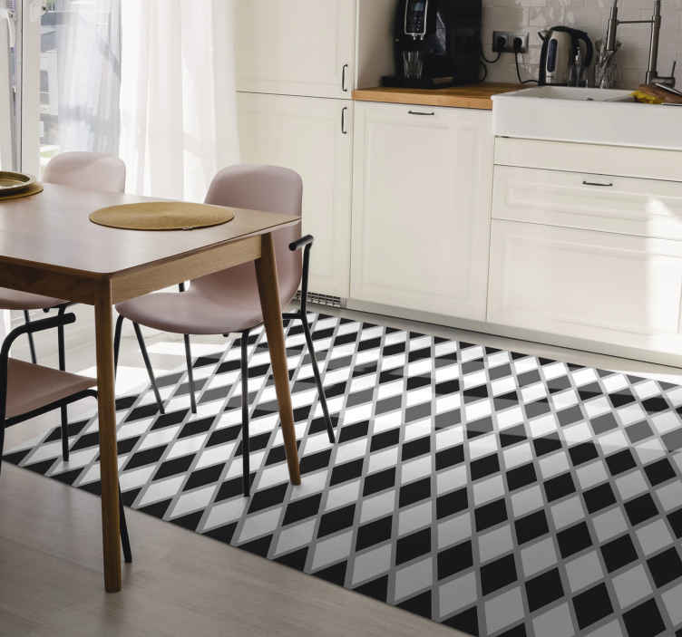 Black and white tiles vinyl dining room rug