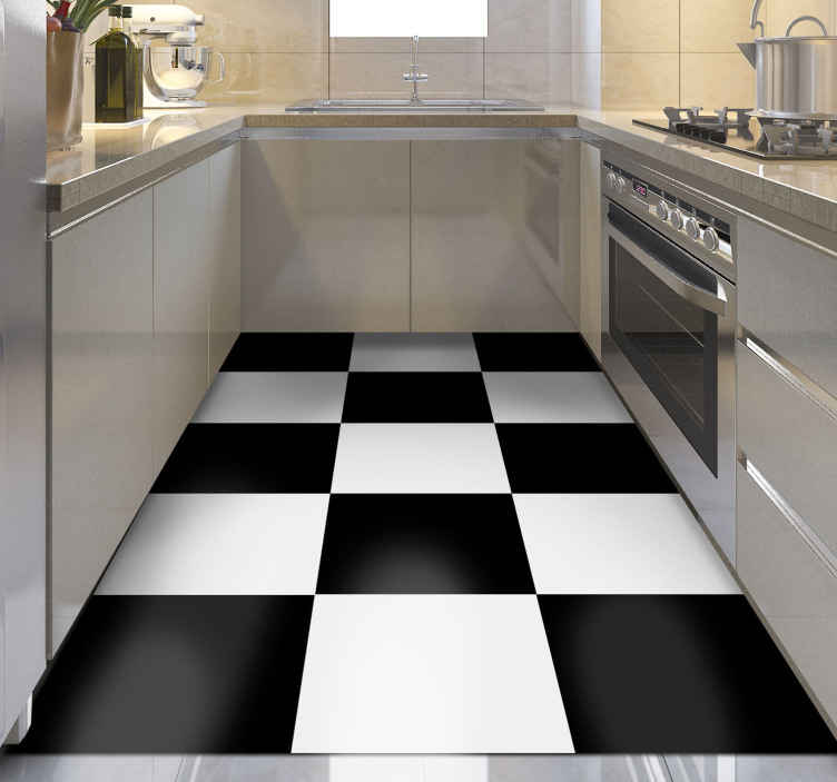 Black and white squares kitchen flooring