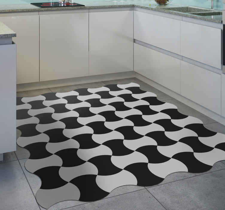 Black white and beige tile vinyl carpet tile mat - TenStickers