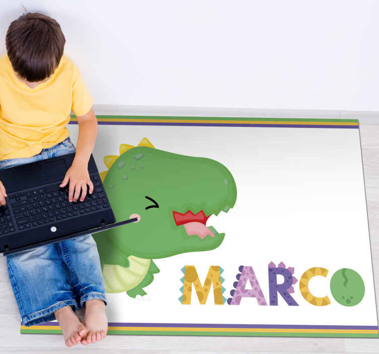 Grön dinosaurie med namn personlig matta - Tenstickers