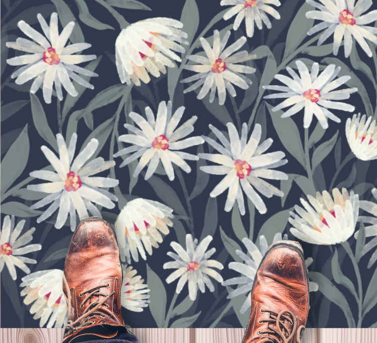 Floral vinyl rug with white daisies design - TenStickers