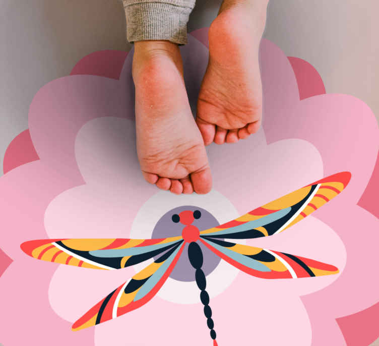 Colorful Dragonfly Centerpiece flower vinyl rug - TenStickers
