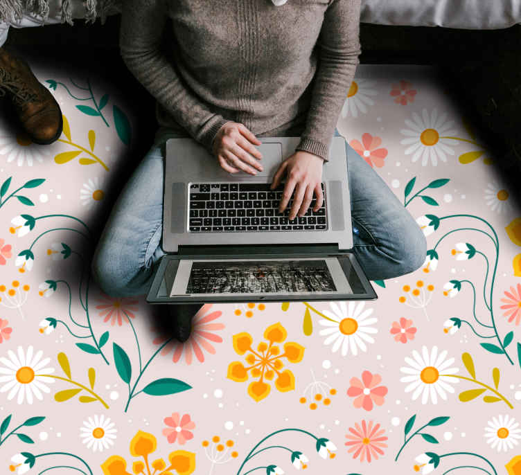 Floral vinyl rug daisy field design