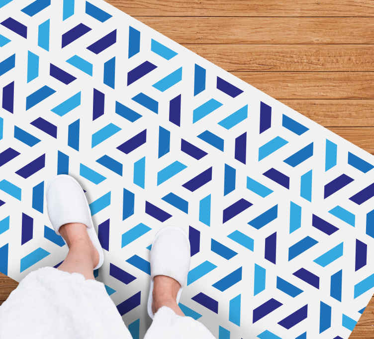 Blue geometric pattern tile carpet - TenStickers