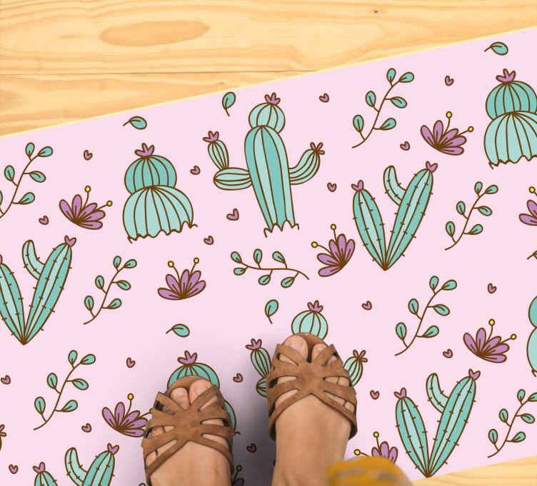 Tapis vinyle plantes motif floral de cactus - TenStickers