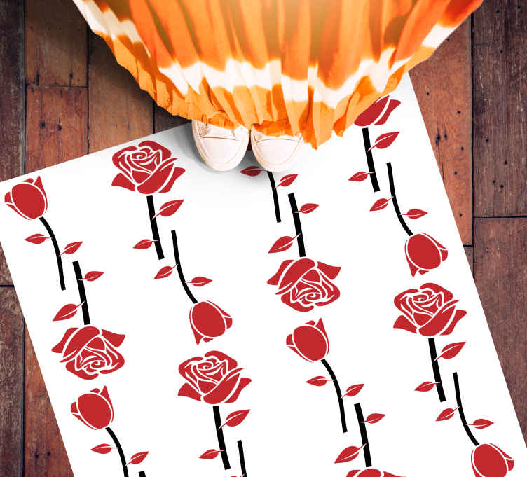 Tapis vinyle plantes motifs de roses rouges - TenStickers
