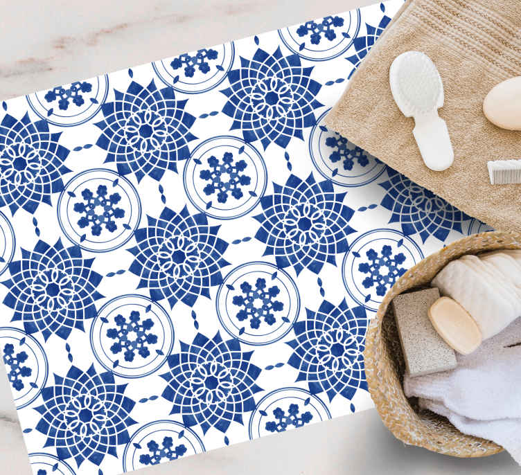 Intricate Blue Motifs mandala vinyl rug - TenStickers