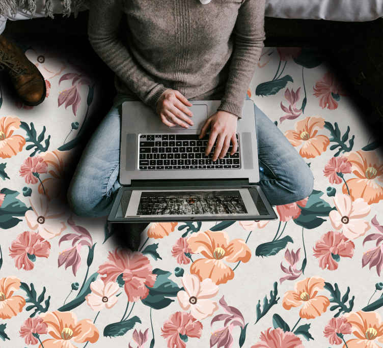 Tapis vinyle salon vinylee coloré en fleurs - TenStickers
