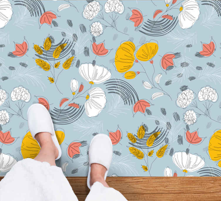 Tapis vinyle plantes motif bleu fleuri - TenStickers
