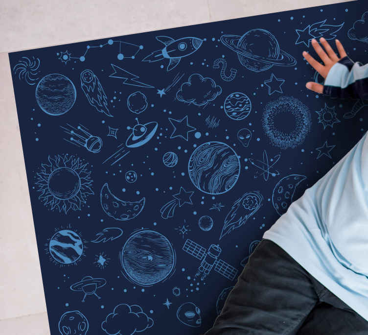 Alfombra de vinilo de estrellas Muchos símbolos espaciales - madera para suelo