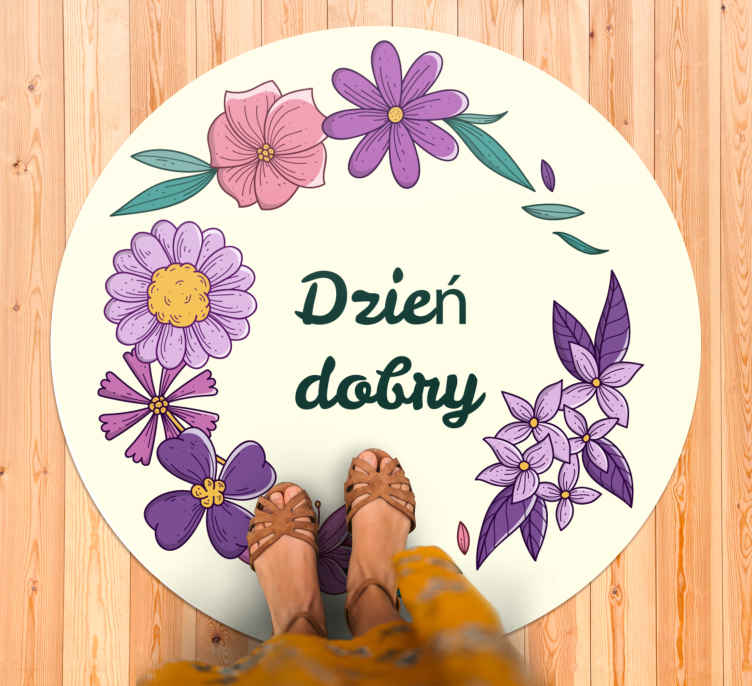 Dzień dobry z niestandardowym dywanikiem w kwiaty - TenStickers