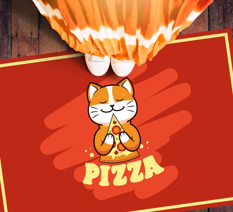 Cute cat with pizza kitchen vinyl carpet - TenStickers