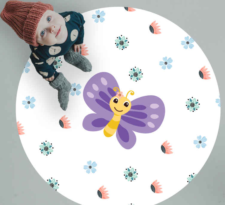Alfombra vinílica infantil diseño de mariposa morada - TenVinilo