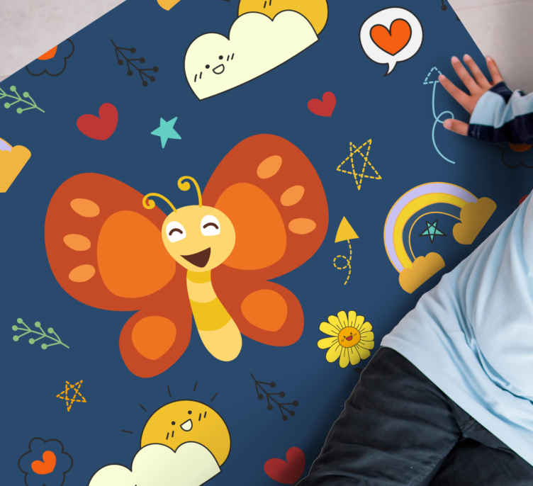 Yellow smiling kid butterfly animal rug - TenStickers