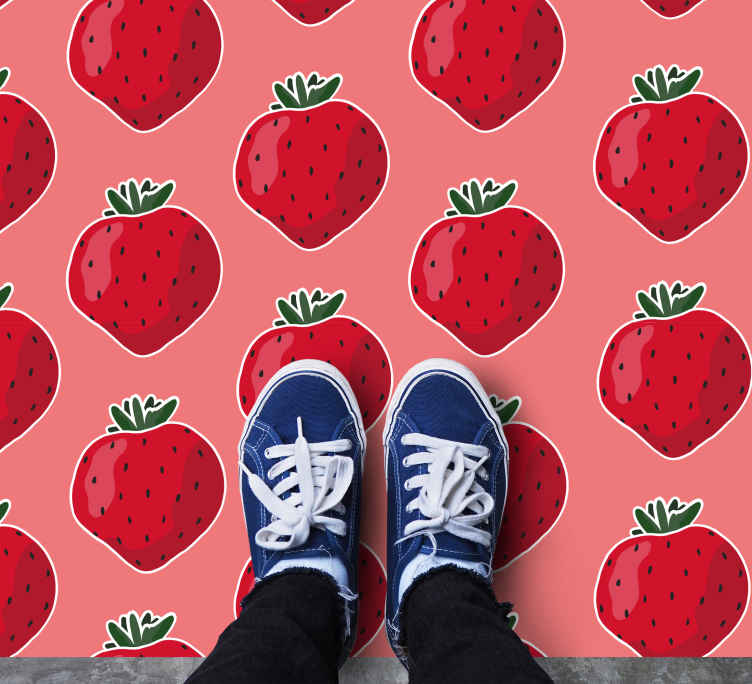 Tapis vinyle cuisine Fraises sur rose - TenStickers