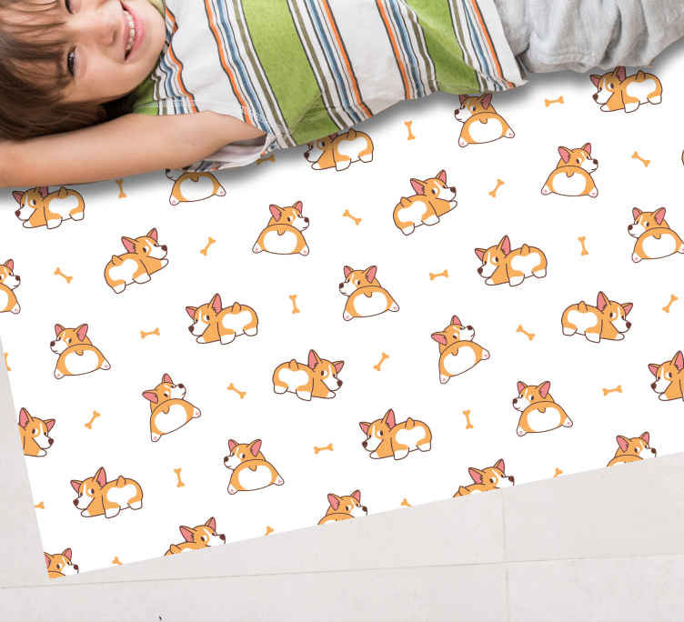 Alfombra vinílica infantil lindos personajes de corgi - TenVinilo