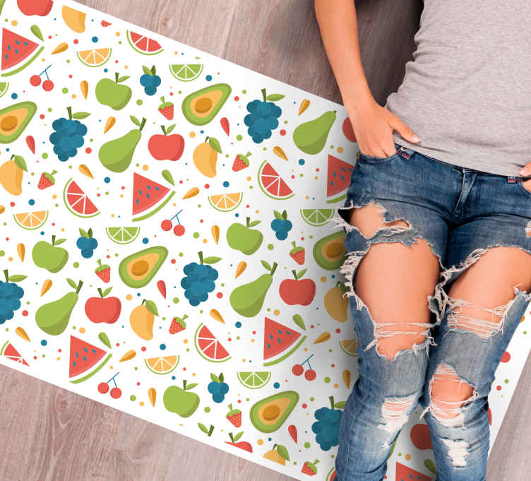 Alfombra vinílica cocina patrones de frutas de colores - TenVinilo