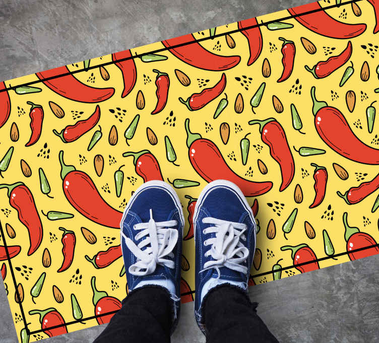 Red and green hot chili  kitchen floor tiles - TenStickers