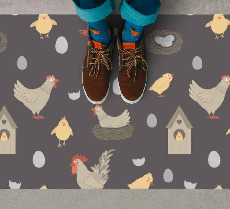 CHICKENS AND NESTS PATTERN nursery vinyl rug