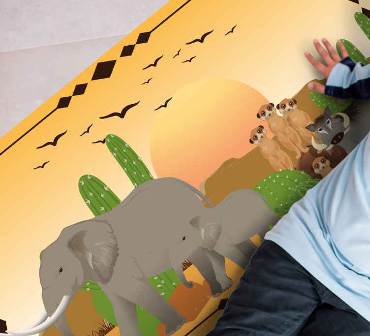 Alfombra vinílica naturaleza expedición elefante crepuscular - TenVinilo