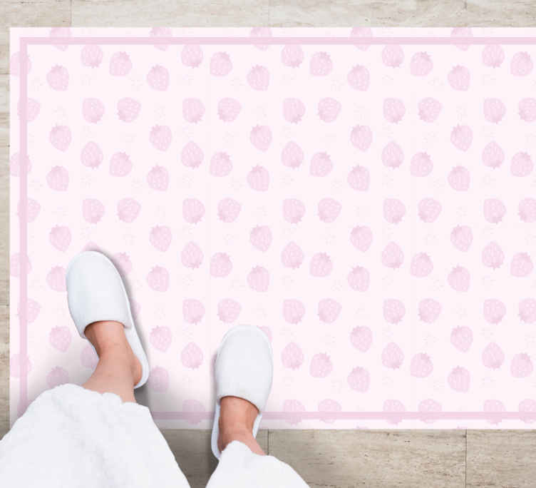 Alfombra vinílica cocina patrón de fresa rosa - TenVinilo
