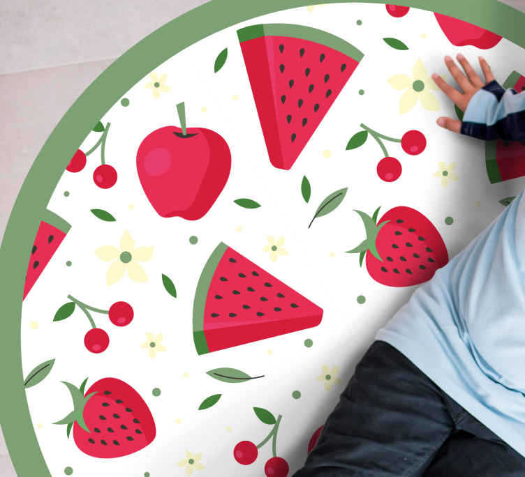 Alfombra vinílica cocina patrón floral de frutas - TenVinilo