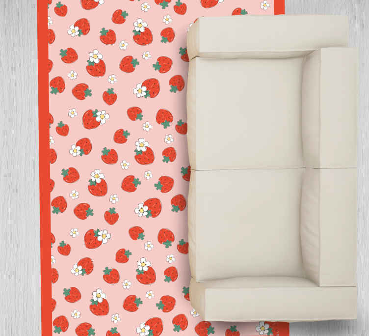 Jordbær blomstermønster Blomster og planter vinyltæppe - TenStickers