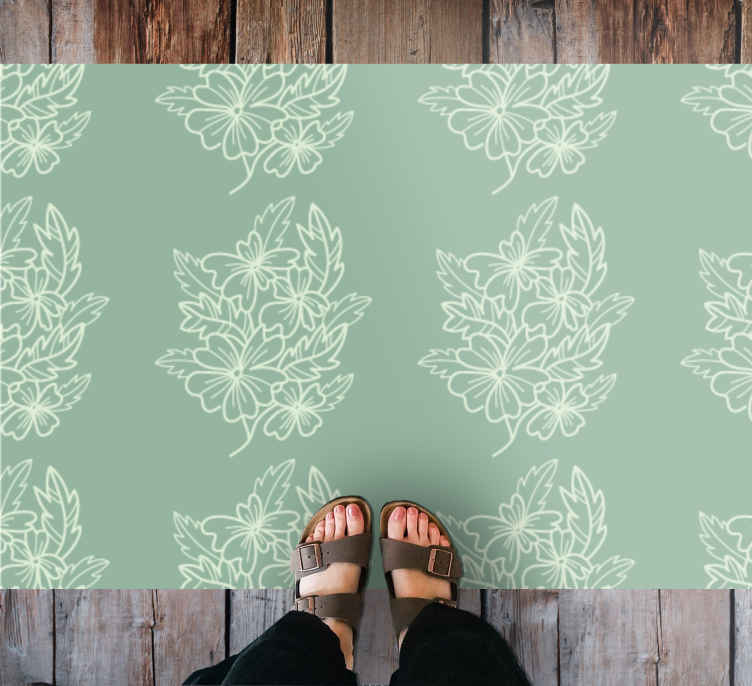 Alfombra vinilo cocina Bonita flor verde minimalista - TenVinilo