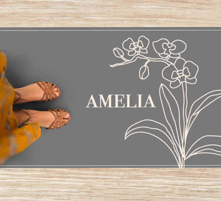 Nice orchid Line art with branch floral rug - TenStickers