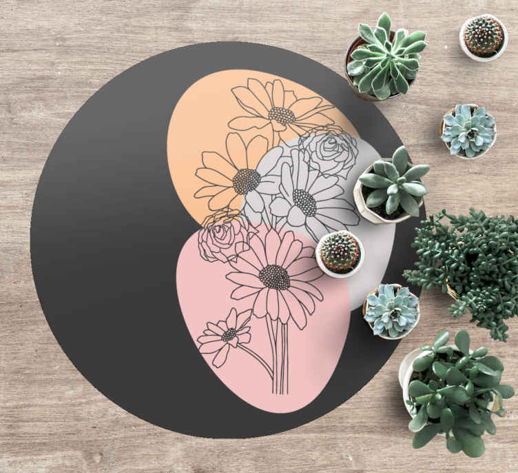 Cirkelcompositie vinyl tapijt bloemen en planten - TenStickers