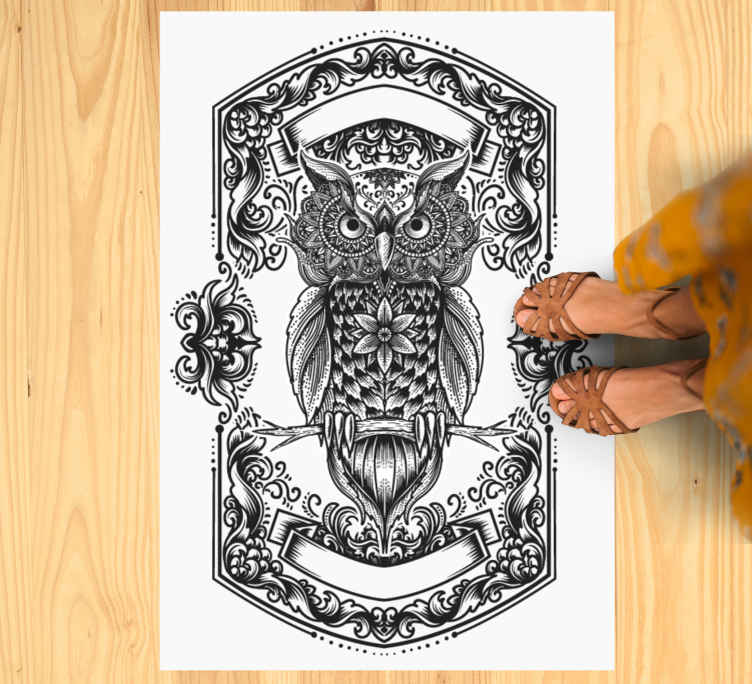 Tapis vinyle mandala motif de hibou complexe - TenStickers