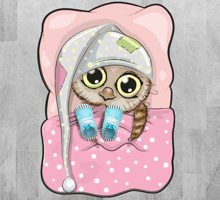 Tapis Vinyl Chambre Mignon Bebe Hibou Sur Le Lit Tenstickers