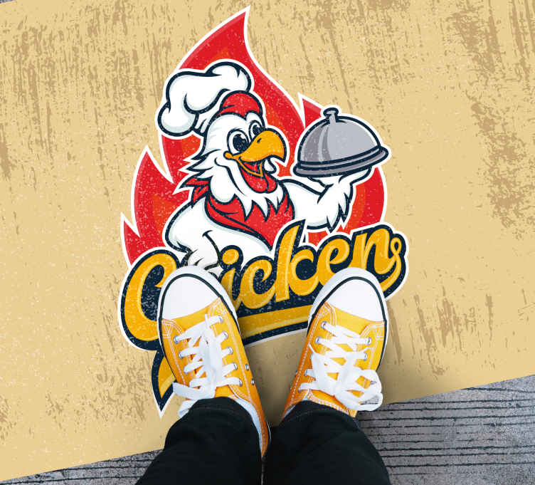 Cheerful Chicken Logo kitchen vinyl rug - TenStickers