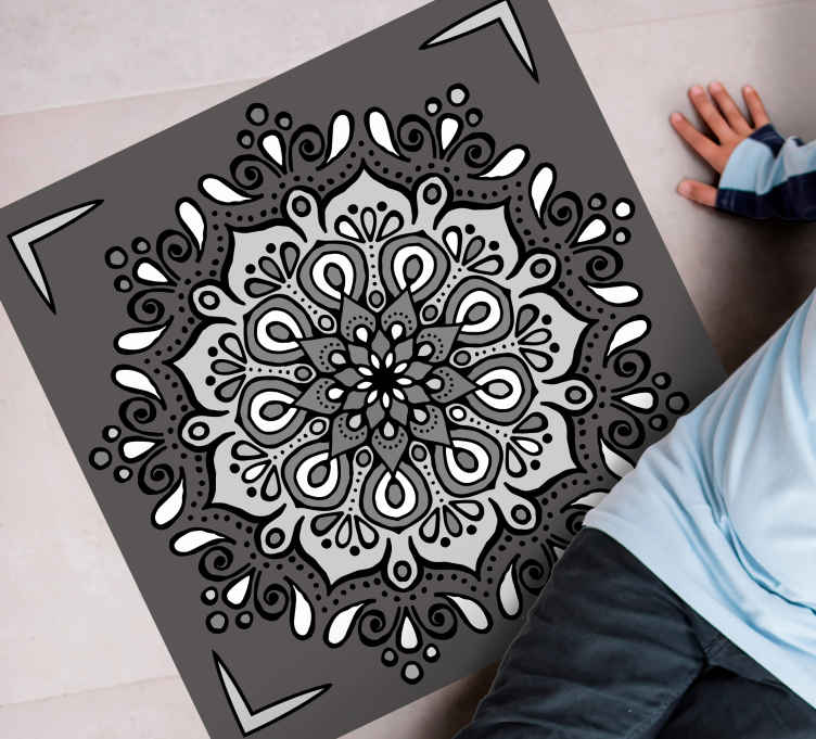 Harmonic black and white  mandala vinyl rug - TenStickers