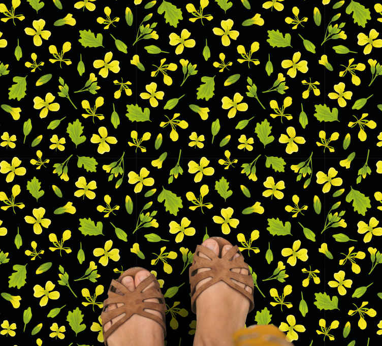 Alfombra vinílica naturaleza patrón floral vibrante - TenVinilo