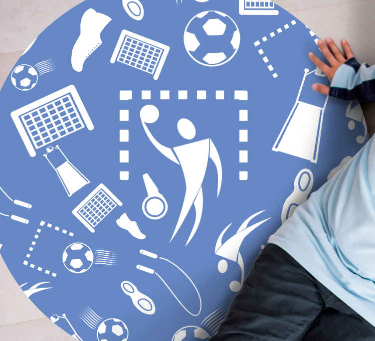 Tappeto in vinile forma rotonda Disegno di calcio blu e bianco se